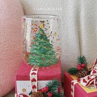New Christmas cup double-layered heat-resistant glass cup that is not hot and flows sequined Christmas tree household water cup - Thumbnail 3