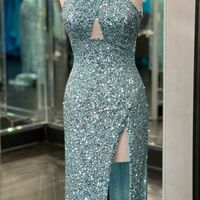 Cross Back Mermaid Sequins Black Prom Dress - Thumbnail 4