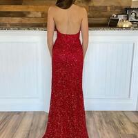 Sexy Halter Open Back Sequins Column Prom Dresses, Custom Made Black Long Party Dress - Thumbnail 3