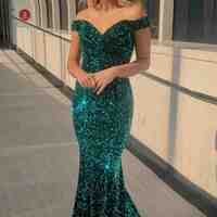 Navy Blue Prom Dresses, Off The Shoulder Prom Dress, Sequins Mermaid Evening Dress, Custom Made Party Dress - Thumbnail 2