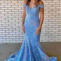 Navy Blue Prom Dresses, Off The Shoulder Prom Dress, Sequins Mermaid Evening Dress, Custom Made Party Dress - Thumbnail 4