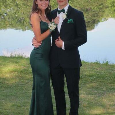 Floor length long dark green satin prom dresses - Thumbnail 1