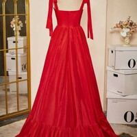 PSY868,Red Prom Dress, A-Line Evening Dress, Satin Party Dresses - Thumbnail 2