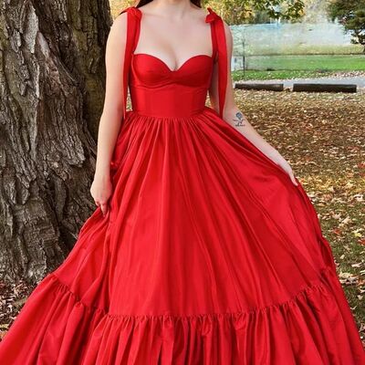 Psy868,red prom dress, a-line evening dress, satin party dresses
