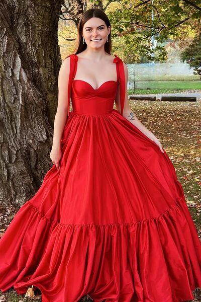 PSY868,Red Prom Dress, A-Line Evening Dress, Satin Party Dresses