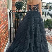 PSY869,Sweetheart Applique Beaded Tiered Tulle Prom Dress - Thumbnail 5