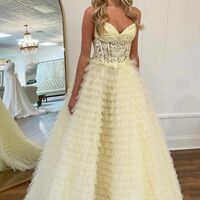 PSY869,Sweetheart Applique Beaded Tiered Tulle Prom Dress - Thumbnail 1