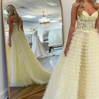 PSY869,Sweetheart Applique Beaded Tiered Tulle Prom Dress - Thumbnail 2