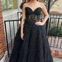 PSY869,Sweetheart Applique Beaded Tiered Tulle Prom Dress - Thumbnail 4