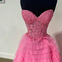 PSY869,Sweetheart Applique Beaded Tiered Tulle Prom Dress - Thumbnail 9