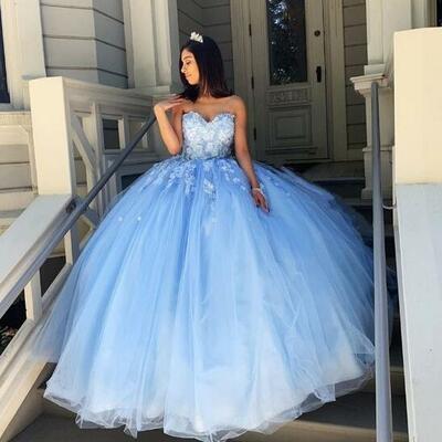 Princess sweetheart blue ball gown quinceanera dress prom dresses - Thumbnail 4