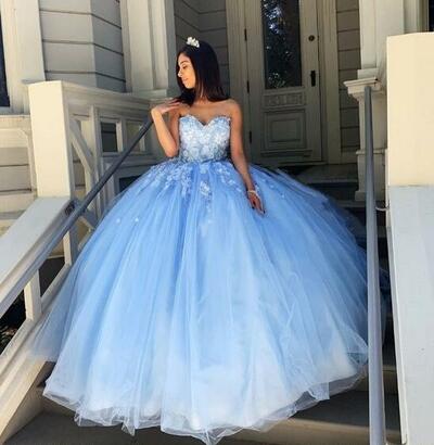 Princess Sweetheart Blue Ball Gown Quinceanera Dress Prom Dresses