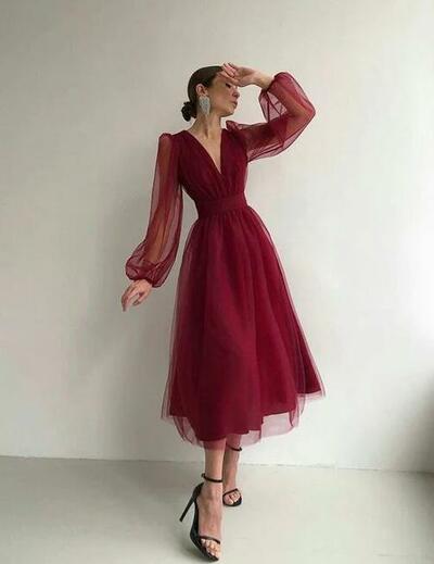 Beautiful Red Tulle Prom Dresses Evening Gowns