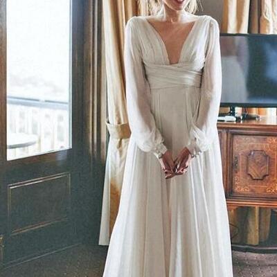 Charming a line chiffon prom dress with long sleeves