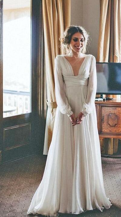 Charming A Line Chiffon Prom Dress With Long Sleeves