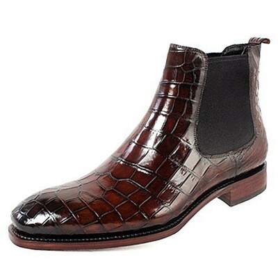 Solid color pointed toe Martin boots wear-resistant crocodile pattern stitched boots