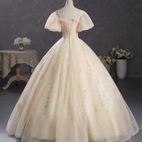 Champagne Tulle Sequins Long A-Line Ball Gown - Thumbnail 4