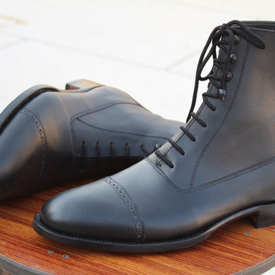 Crafted leather handmade black calf leather ankle high lace up dress boot - Thumbnail 4