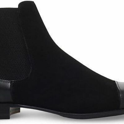 Men's handmade two tone black leather & suede toe cap ankle boots - Thumbnail 2