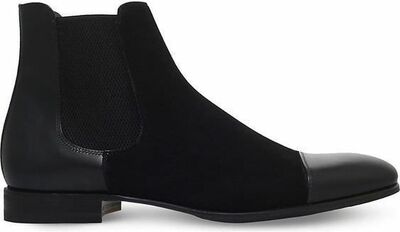 Men's Handmade Two Tone Black Leather & Suede Toe Cap Ankle Boots