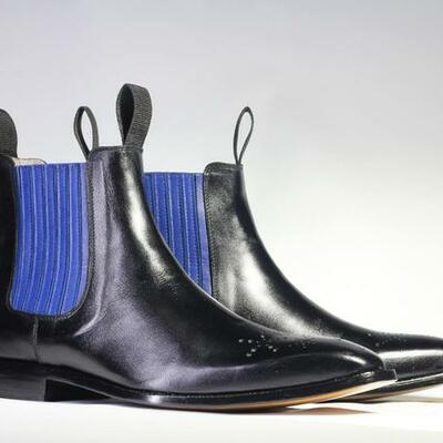 Handmade black ankle chelsea leather boot for men's - Thumbnail 1