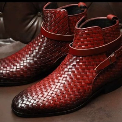 Handmade red woven leather rounded strap jodhpur boot - Thumbnail 1