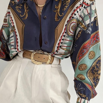 Fashion women's printed long sleeve casual shirt top