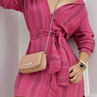 Fashion Women'S Red Striped Long Sleeved Casual Dress - Thumbnail 1