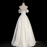 Light Champagne Print Long Prom Dress, Off the Shoulder Evening Party Dress - Thumbnail 2