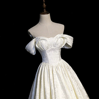 Light Champagne Print Long Prom Dress, Off the Shoulder Evening Party Dress - Thumbnail 1