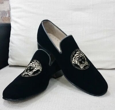Crafted Leather Handmade Men Black Velvet Loafers Dress Shoes