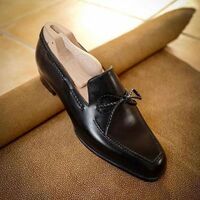 Shinny Black Dress Handmade Loafers Slips On Moccasin Shoes  - Thumbnail 1