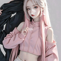 Pink preppy off-shoulder long-sleeved cardigan jacket - Thumbnail 4