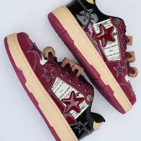 Burgundy Red Star Sneakers Casual Shoes - Thumbnail 2