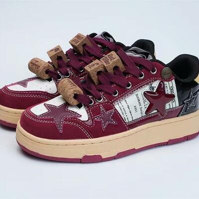 Burgundy red star sneakers casual shoes
