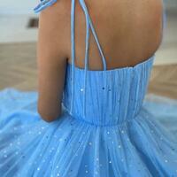 Sexy Blue Tea Length Tulle Party Dress - Thumbnail 1