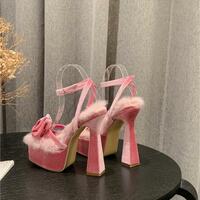 Furry velvet flower high heels - 2 colors - Thumbnail 1