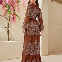 Women's V Neck Split Thigh Sequin Maxi Dress Long Sleeve Cocktail Evening Dresses，1666 - Thumbnail 1