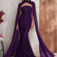 Mock Neck Cloak Sleeve Sequin Formal Dress,Simple Prom Dresses,2024 Cheap Evening Dresses,1667  - Thumbnail 4