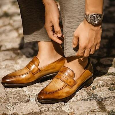 Natural brown leather polishing handmade formal dress shoes