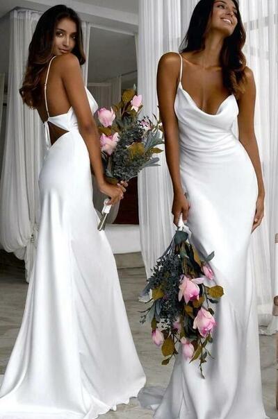 Sexy A Line Slim White Wedding Dresses
