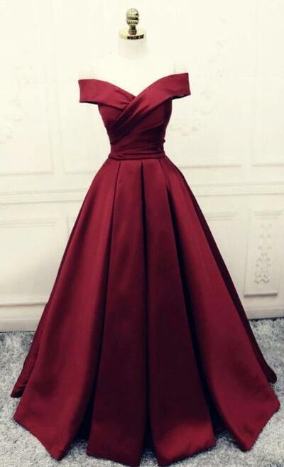 A Line Burgundy Stain Prom Dresses