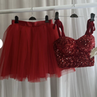 Two Piece Burgundy Short Prom Dresses Homecoming Dresses - Thumbnail 1