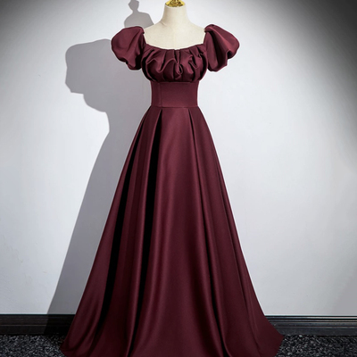 Burgundy satin floor length prom dress - Thumbnail 2