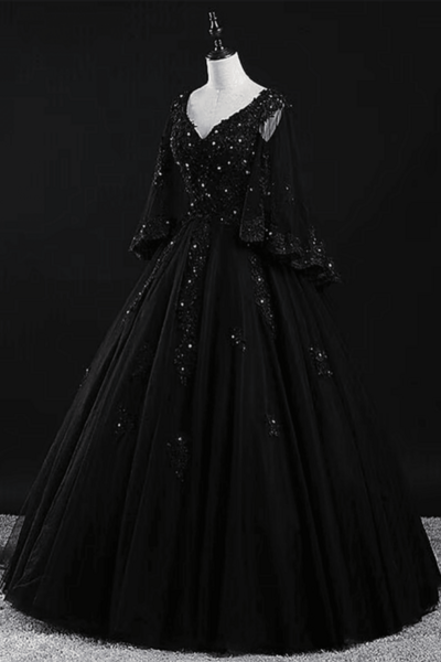 Beautiful Tulle with Lace Applique Beaded Sweet 16 Dress, V Neckline Long Formal Dress KPP1644