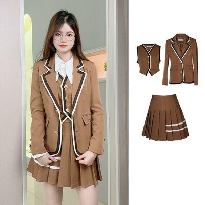 3pcs vintage school uniform style skirt jacket vest set
