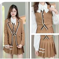 3pcs Vintage School Uniform Style Skirt Jacket Vest Set - Thumbnail 1