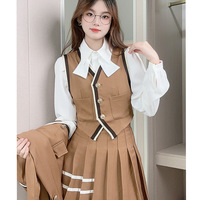 3pcs Vintage School Uniform Style Skirt Jacket Vest Set - Thumbnail 4