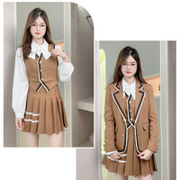 3pcs Vintage School Uniform Style Skirt Jacket Vest Set - Thumbnail 7