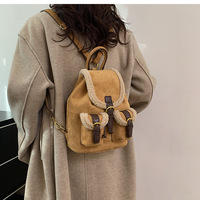 Retro Suede Leather Fleece Backpack - Thumbnail 1